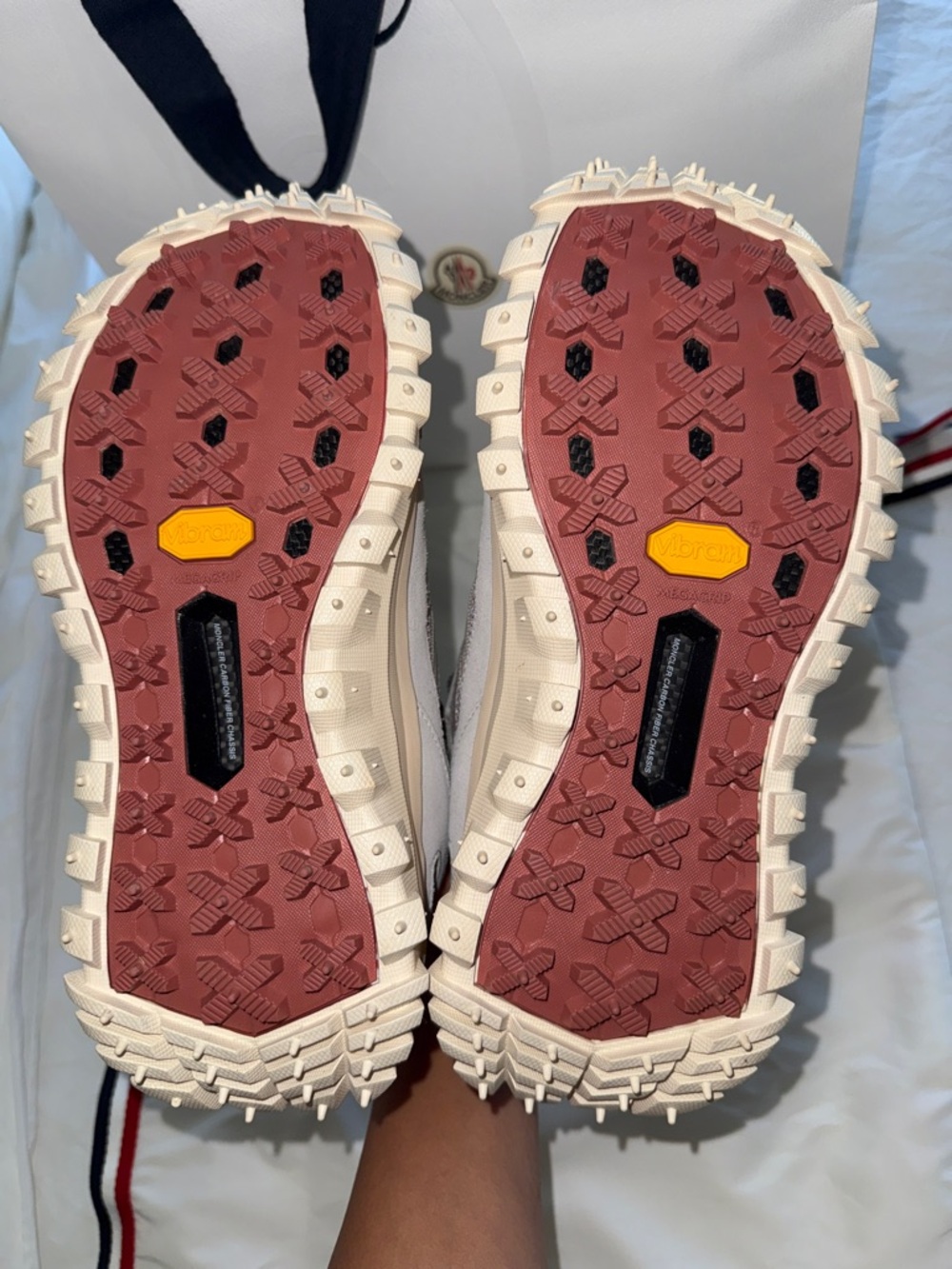 Moncler Gray & Cream Trail Runner Sneakers with Subtle Purple Accents - Picture 6 of 7